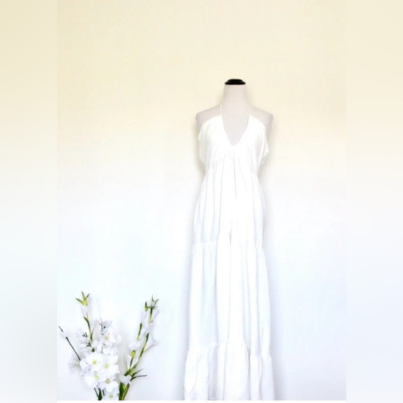 NEW! Princess Polly Lincoln Maxi Halter Top Dress Linen Blend White SZ 12 - Picture 10 of 14